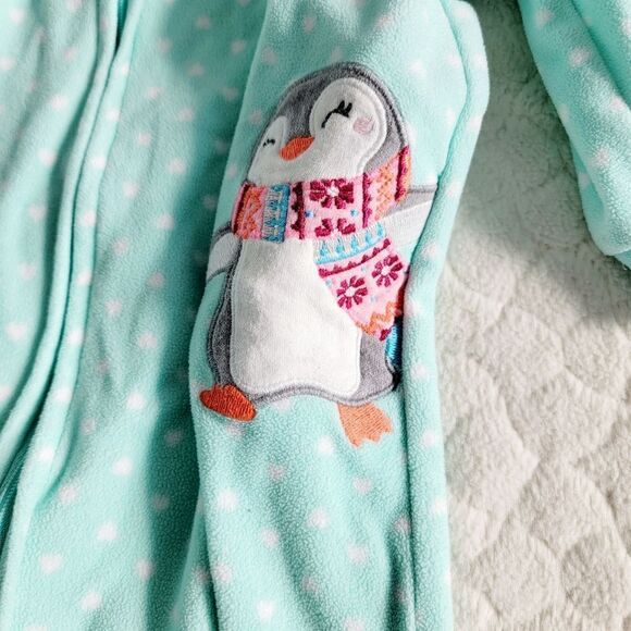 Carter's sleep sack 0-9 months sleeper penguin turquoise polka dot baby - Picture 3 of 3